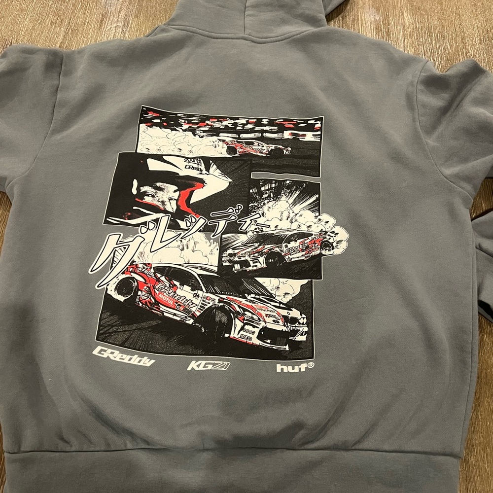 Gray Greddy Hoodie With Logo View 4